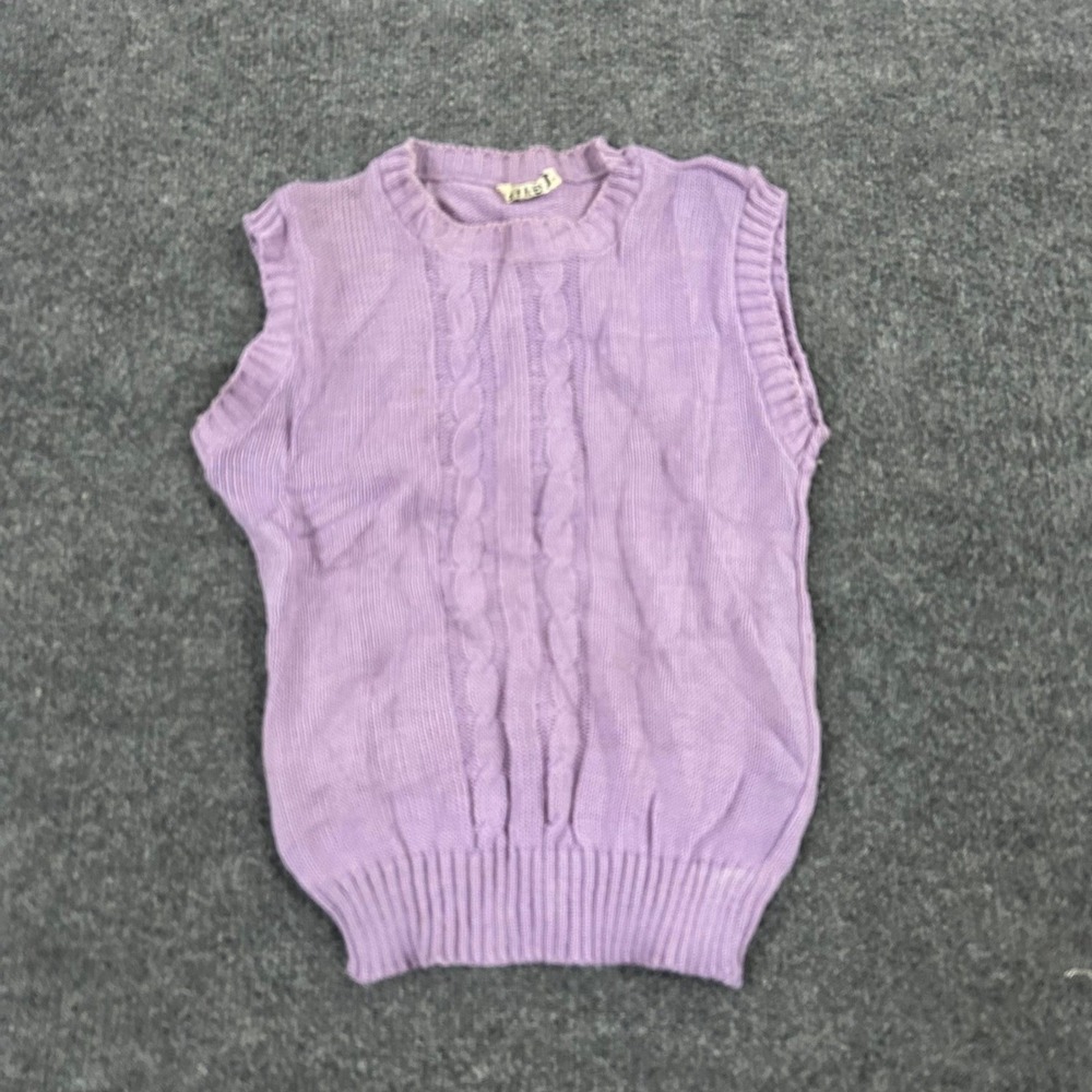 Alke T Sweater Vest Womens Size M Purple Cable Knit Preppy Crew Neck Sleeveless